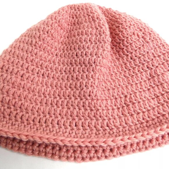 Pink Bucket Hat WOOL Roll Up Brim Beanie OS Cap Handmade Crochet Hand Knit NWT - Picture 7 of 11